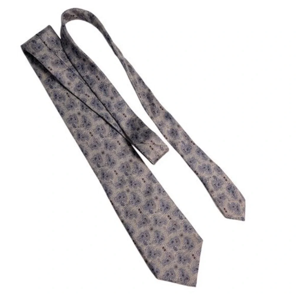 Christian Dior Monsieur Silk Paisley Tie Blue Gray Burgundy Vintage France